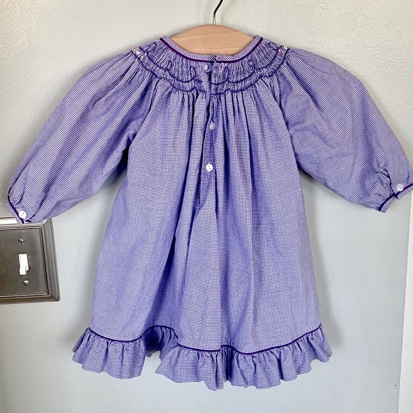 Petit Ami Purple gingham smocked dress Ruffle Infant Baby Girl’s 9M Spring - Picture 3 of 7
